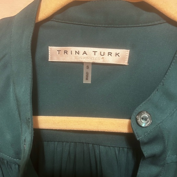 TRINA TURK Stretch Georgette Long Sleeve “Valin” Blouse in Emerald - NWOT - Picture 6 of 11
